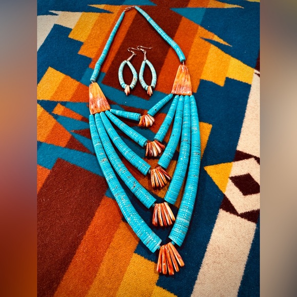 Authentic Turquoise necklace and earring set - Picture 1 of 4